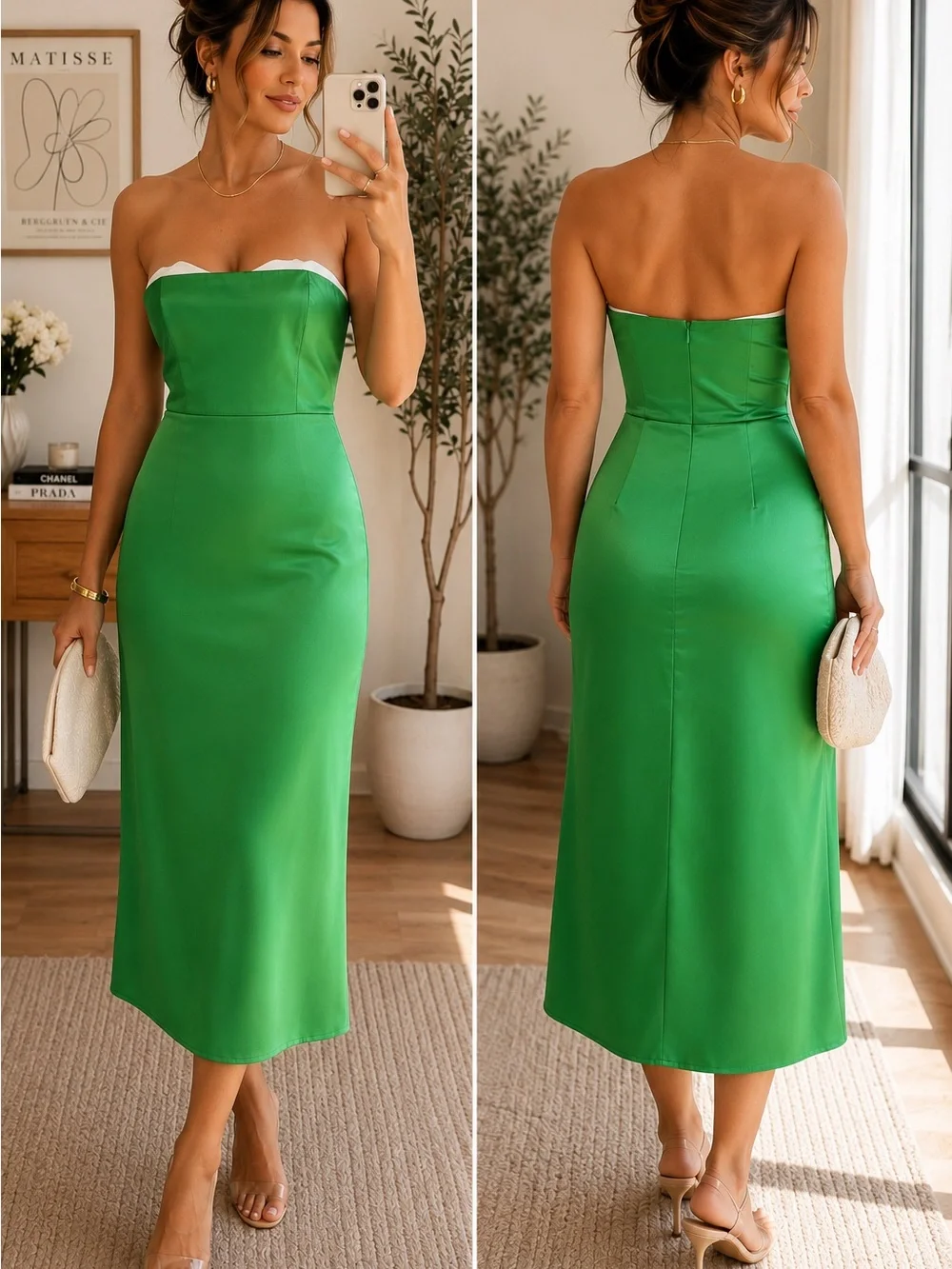 Amanda Uprichard Strapless Satin Midi Dress – Green Cocktail – Small - Picture 1 of 10